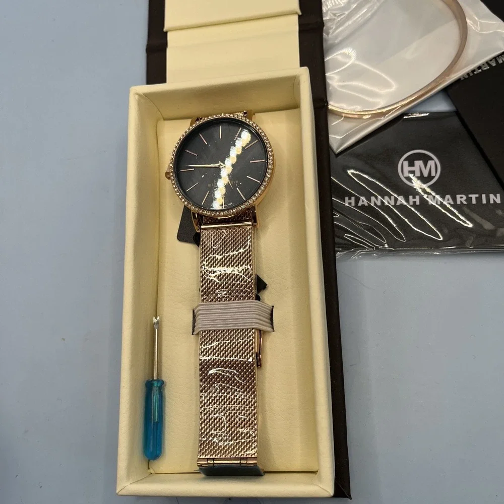 Hannah Martin Mesh Band Quartz Rhinestone Roman Numeral Dial Women's Wrist Watch